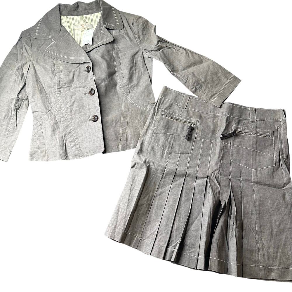 Y2k MCM Munchen 2Pc Grey Grunge Punk Skirt Suit Flippy Plaid Size 4